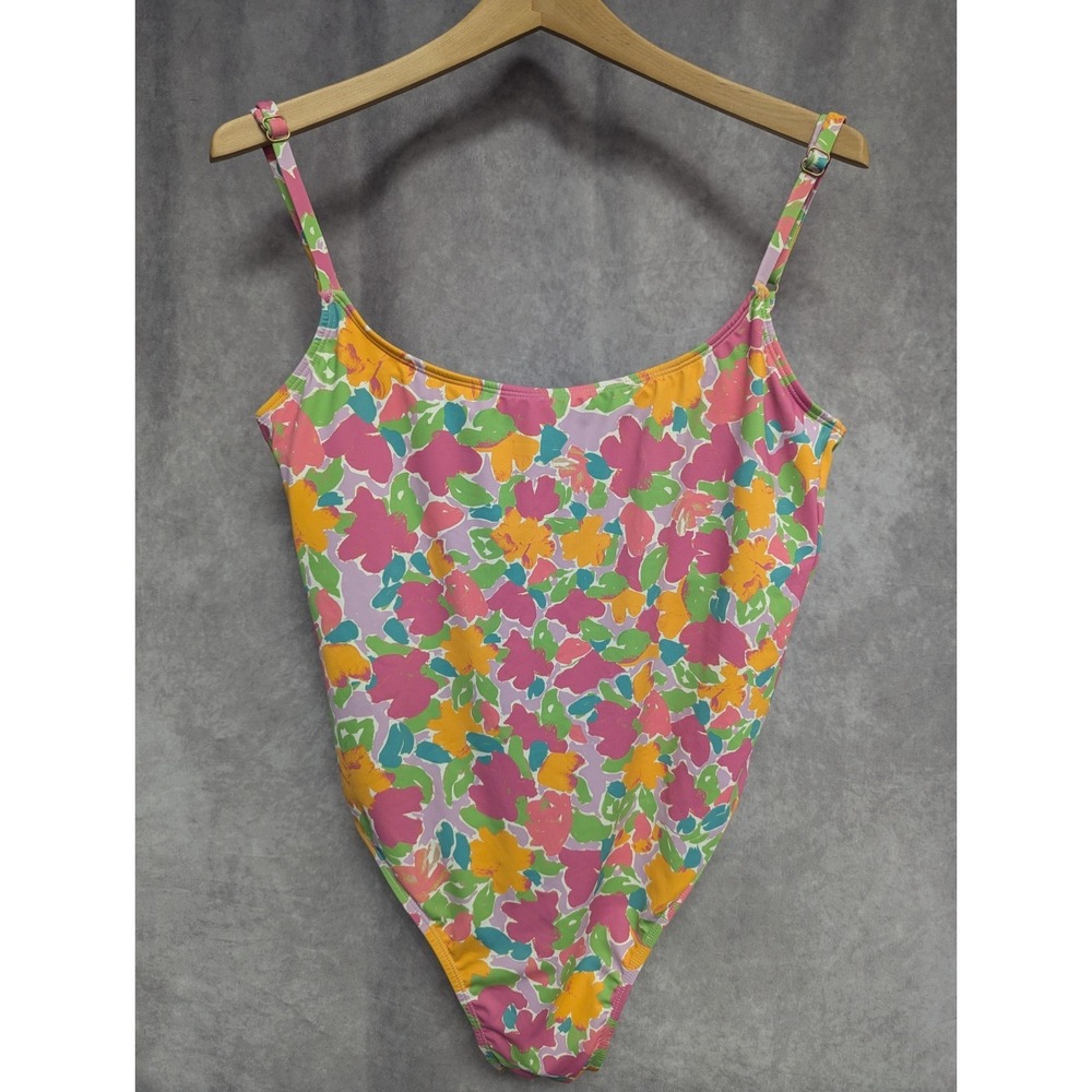 Cotton On thin strap low scoop one piece cheeky celeste floral /white sz M (#39)